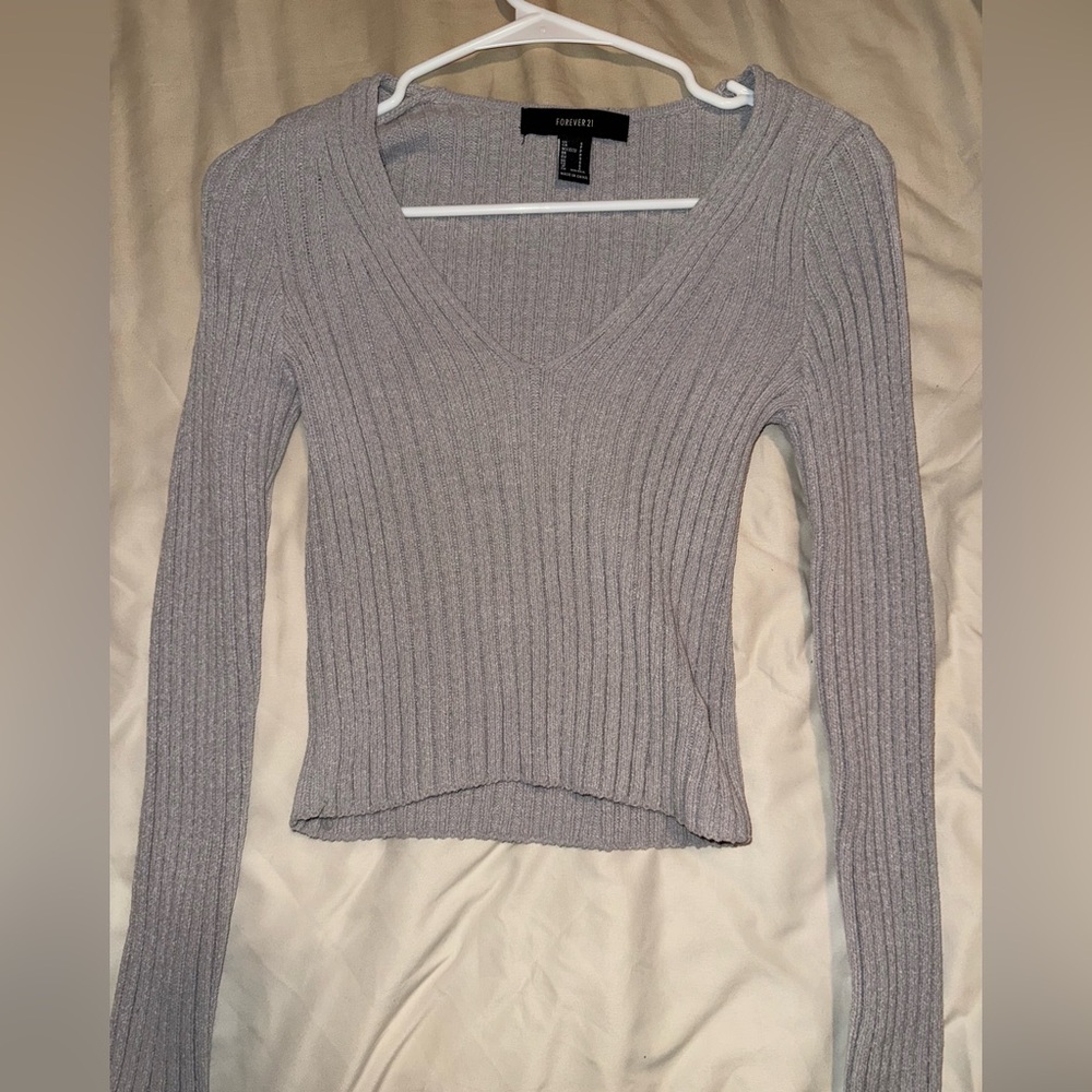 Light Gray Ribbed Knit Top
